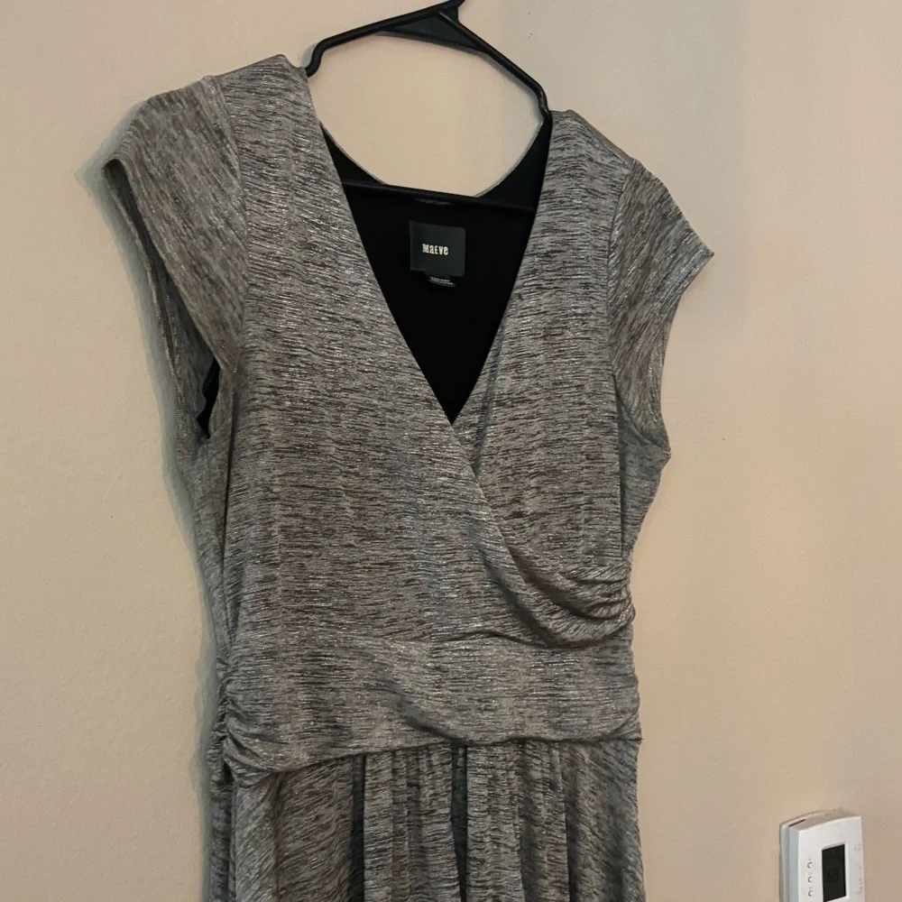 Anthropologie Maeve Tamera Silver Shimmer Wrap Dress MP - Picture 4 of 11
